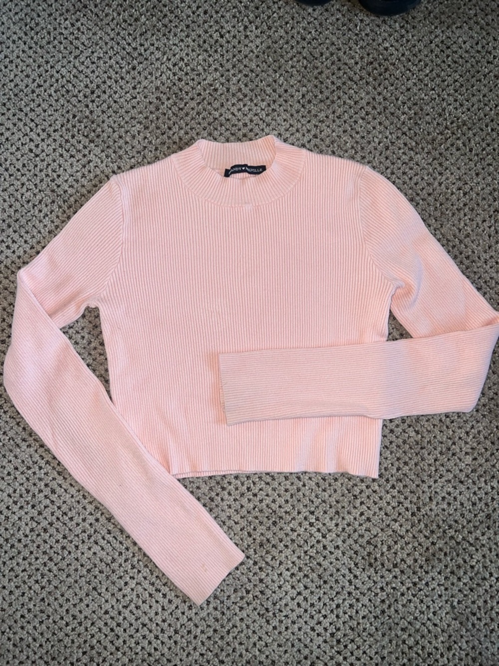 BRANDY MELVILLE Aqua Pastel Pink Ribbed Crewneck Top